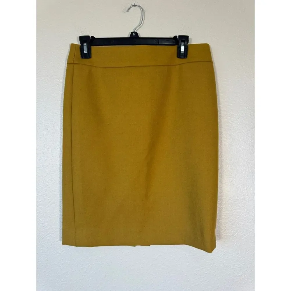 J Crew Mustard Yellow Wool Pencil Skirt Womens 6 Preppy Mini Academia Classic